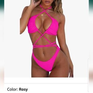 QINSEN Womens Scoop Neck Cutout Front Ruched Back High Cut Monokini One Piece M